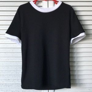 Black and White Ribbed Shirt. Slightly Cropped